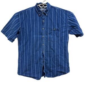 Canyon Guide Mens Shirt Size L Blue Striped 100% Cotton Short Sleeve Button Up